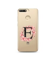 Pembe Çiçekli Harf Tasarım Süper Şeffaf Silikon Telefon Kılıfı Huawei Y6 Prime 2