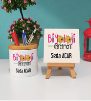 Biyoloji Öğretmeni Kalemlik ve Dekoratif Taş Baskı Seti