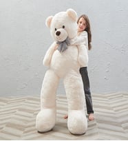 SOLE 160 cm Papyonlu Peluş Ayıcık- İthal Kumaş, Büyük BOY - % 100 YERLİ ÜRETİM (Beyaz)