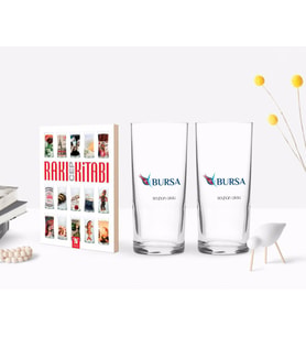 BK Gift Kişiye Özel Renkli Baskılı Bursa Tasarımlı Turistik İkili Rakı Bardağı ve Rakı Cep Kitabı Hediye Seti-2 (Model 1)