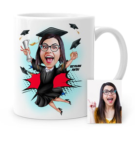 BK Gift Kişiye Özel Yeni Mezun Karikatür Beyaz Kupa Bardak  1