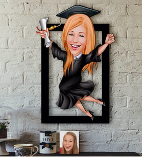 BK Gift Kişiye Özel Bayan Mezun Karikatürlü 3D Ahşap Tablo-1