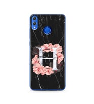 Mermer Çiçekli Harf Tasarım Süper Şeffaf Silikon Telefon Kılıfı Huawei Honor 8X 