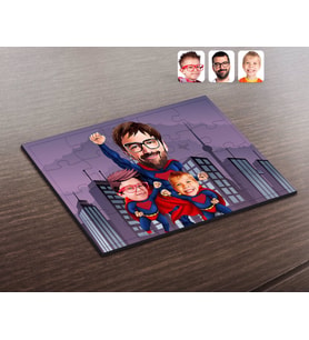 BK Gift Kişiye Özel Süper Baba ve 2 Çocuk Karikatürlü Ahşap Puzzle-1