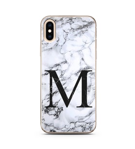 Iphone X Beyaz Mermer Harf Tasarımlı Telefon Kılıfı M-Harfi 