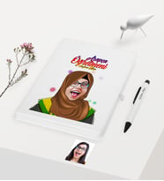BK Gift Kişiye Özel Tesettürlü Bayan Öğretmen Temalı Karikatürlü Beyaz Defter Kalem Hediye Seti - 3