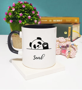 Panda Tasarımlı Kişiye Özel Panda Kupa Bardak Siyah