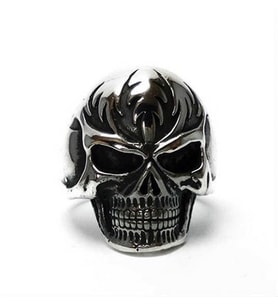 Gotik Maskeli Kurukafa Gümüş Erkek Yüzüğü 6014731028084