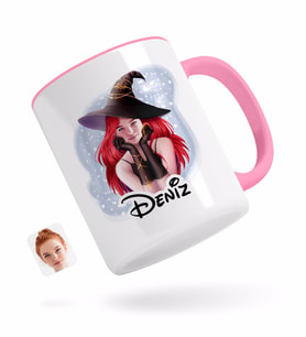 BK Gift Kişiye Özel Kadın Cadı Karikatürlü Pembe Kupa Bardak-2
