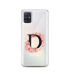 Pembe Çiçekli Harf Tasarım Süper Şeffaf Silikon Telefon Kılıfı Samsung A51 D-Har