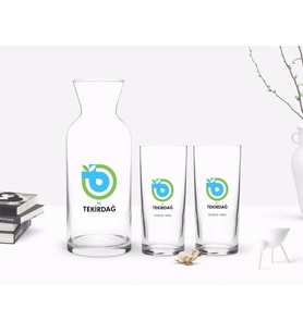 BK Gift Kişiye Özel Renkli Baskılı Tekirdağ Tasarımlı Turistik İkili Rakı Bardağı ve Karaf Hediye Seti-1 (Beyaz)
