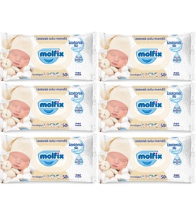 Molfix Islak Havlu Mendil İzotonik Yeni Doğan 6 Lı Set 50 Yaprak Pamuklu Plastik Kapaklı