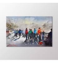 Arty Tablo Suluboya Köprüde Balık Tutanlar Tablo (Karışık)