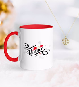 BK Gift Kişiye Özel Yılbaşı Mutlu Yıllar Kırmızı Kupa ve Kar Tanesi Kolye-6 (Model 1)