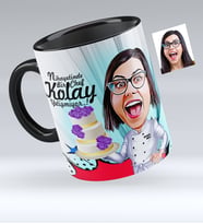 BK Gift Kişiye Özel Bayan Chef Karikatürlü Siyah Kupa Bardak  2