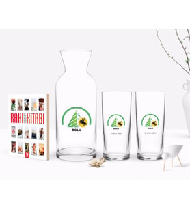 BK Gift Kişiye Özel Renkli Baskılı Bolu Tasarımlı Turistik İkili Rakı Bardağı Karaf ve Cep Kitabı Hediye Seti-1 (Model 1)