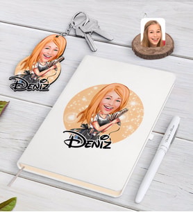 BK Gift Kişiye Özel Kadın Kuaför Karikatürlü Beyaz Defter Kalem ve Anahtarlık Hediye Seti-2 (Model 1)