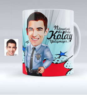 BK Gift Kişiye Özel Bay Polis Karikatürlü Beyaz Kupa Bardak  1
