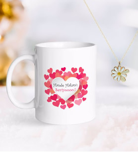 BK Gift Kişiye Özel Sevgililer Günü Kupa ve Çift İsimli Papatya Kolye-111 (Model 1)