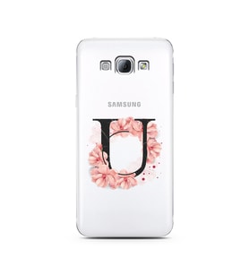 Pembe Çiçekli Harf Tasarım Süper Şeffaf Silikon Telefon Kılıfı Samsung A8 (2015)