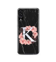 Mermer Çiçekli Harf Tasarım Süper Şeffaf Silikon Telefon Kılıfı Samsung A30s K-H