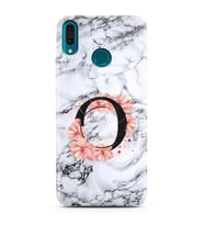 Mermer Çiçekli Harf Tasarım Süper Şeffaf Silikon Telefon Kılıfı Huawei Y9 (2019)
