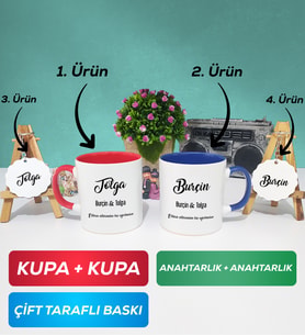 İkili Kırmızı Lacivert Sevgiliye Hediye İsme Özel Sevgililer Günü Hediyesi Kupa Bardak Anahtarlık Hediye Seti