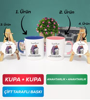 İkili Lacivert Pembe Arkadaşa Hediye Yan Yana Kupa Bardak Anahtarlık