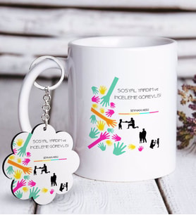 BK Gift Kişiye Özel Mesleki Sosyal Yardım ve İnceleme Görevlisi Beyaz Kupa ve Anahtarlık Hediye Seti (Model 1)
