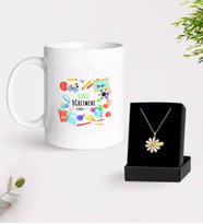BK Gift Kişiye Özel Sınıf Öğretmeni Beyaz Kupa ve Papatya Kolye Hediye Seti-10 (Model 1)