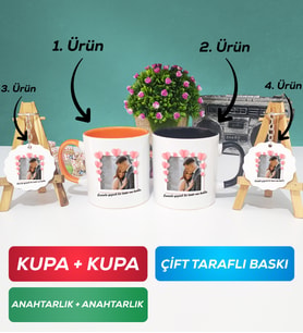 İkili Turuncu Siyah Sevgiliye Sevgililer Günü Hediyesi 12 Kupa Bardak Anahtarlık