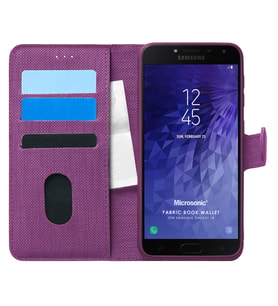 Microsonic Samsung Galaxy J4 Kılıf Fabric Book Wallet Mor