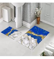 Banyo Halısı Ikili Klozet Takımı Kaymaz Tabanlı (60 xm x 100 cm + 40 cm x 60 cm)  (Lacivert)