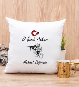 Askere Hediye Yastık ve Gold Kupa Bardak