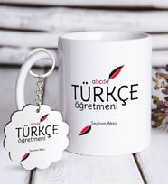 BK Gift Kişiye Özel Türkçe Öğretmeni Beyaz Kupa ve Anahtarlık Hediye Seti-3 (Model 1)