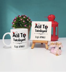 Acil Tıp Teknisyeni Tasarımlı Kişiye Özel Hediye Acil Tıp Teknisyeni Kupa Bardak ve Dekoratif Taş Baskı Seti