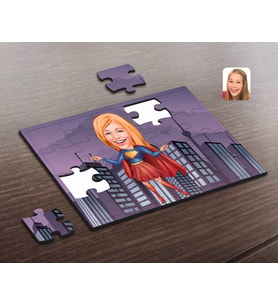 BK Gift Kişiye Özel Süper Girl Karikatürlü Ahşap Puzzle-1