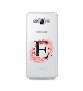 Pembe Çiçekli Harf Tasarım Süper Şeffaf Silikon Telefon Kılıfı Samsung E7 E-Harf
