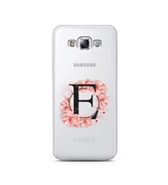 Pembe Çiçekli Harf Tasarım Süper Şeffaf Silikon Telefon Kılıfı Samsung E7 E-Harf
