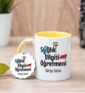 Sağlık Bilgisi Öğretmeni Sarı Kupa Bardak Ve Anahtarlık Set