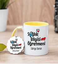 Sağlık Bilgisi Öğretmeni Sarı Kupa Bardak Ve Anahtarlık Set