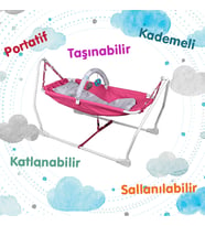Norfolk Baby Sleep Katlanabilir Oyuncaklı Sallanır Bebek Beşiği - Hamak Beşik - Sallanır Bebek Hamağı (Fuşya)