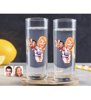 BK Gift Kişiye Özel Renkli Baskılı Sevgililer Karikatürlü İkili Vodka Bardağı-30 (Beyaz)
