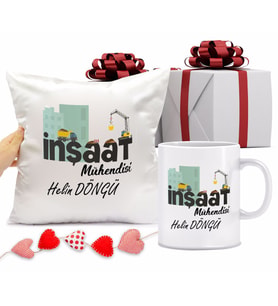 İnşaat Mühendisi Kupa Bardağı ve Yastığı Hediye Seti (Model 1)