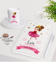 BK Gift Kişiye Özel Evin Prensesi Beyaz Defter Kalem Türk Kahvesi Fincanı Seti-1 (Model 1)