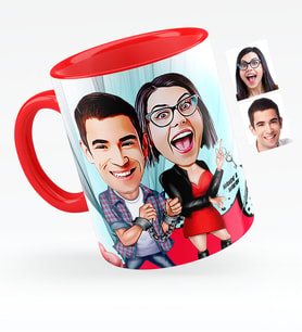 BK Gift Kişiye Özel Sevgililer Karikatürlü Kırmızı Kupa Bardak  1