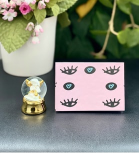 Kişiye Özel 6 Fotoğraflı Nazar Göz Tasarımlı Mini Albüm Ve Altınyaldzlı Mini Kar Küresi Set