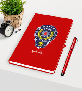 BK Gift Kişiye Özel Polis Temalı Kırmızı Defter Kalem Seti - 2