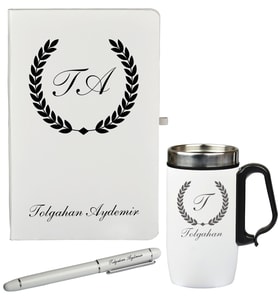 Kişiye Özel Hazırlanmış Hediye Defter Kalem Ve Termos - Mug Seti