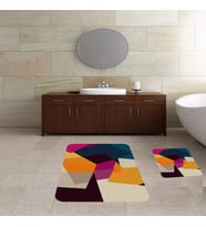 Banyo Halısı Ikili Klozet Takımı Kaymaz Tabanlı Banyo Paspas Takımı (Ekru-Turuncu)